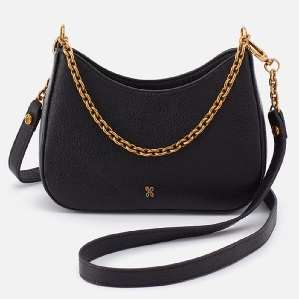 Hobo Rosa Crossbody Pebbled Black Leather Gold Chain Strap - Picture 16 of 16